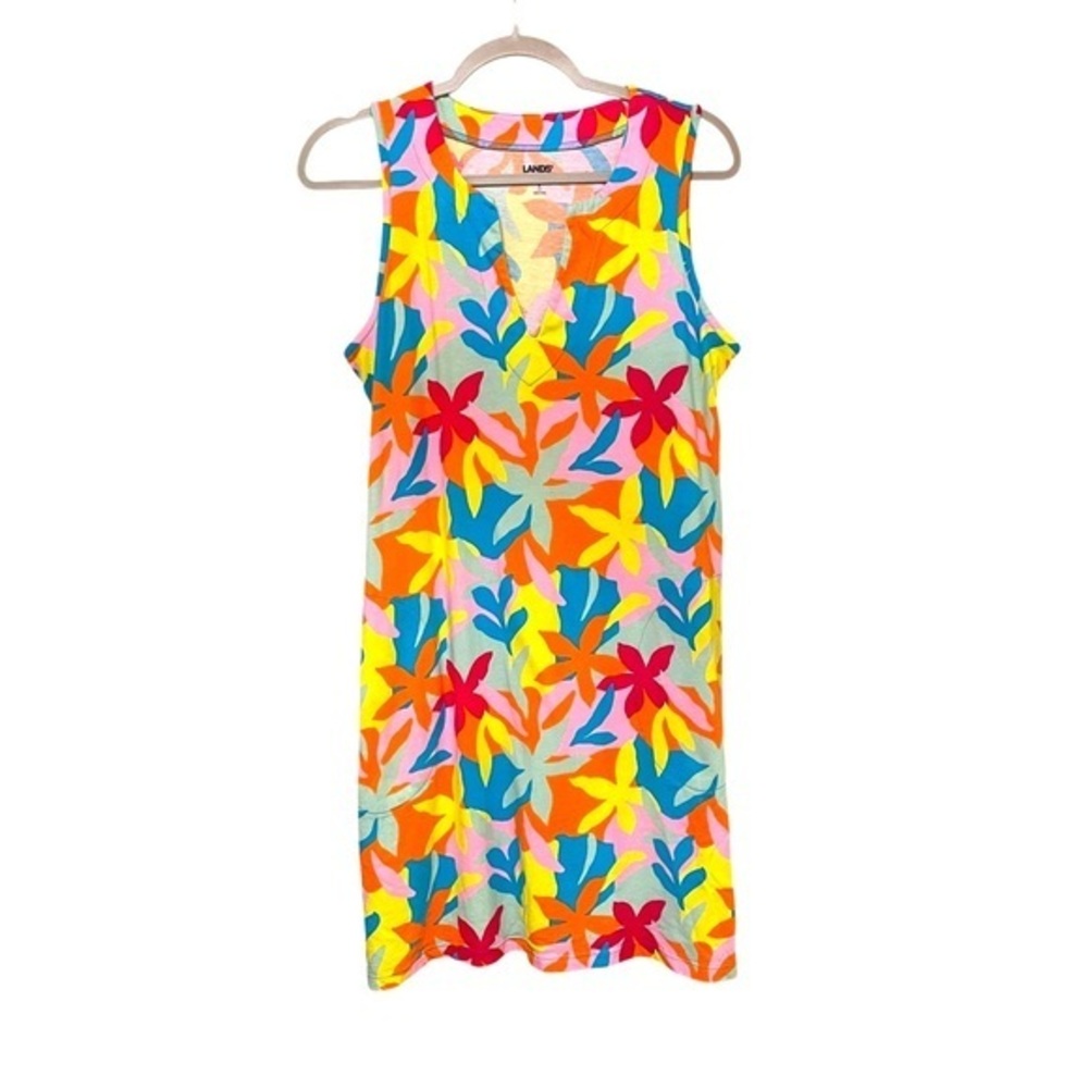 Lands end Mod Floral Sleeveless Cotton Jersey Dress Swim Coverup